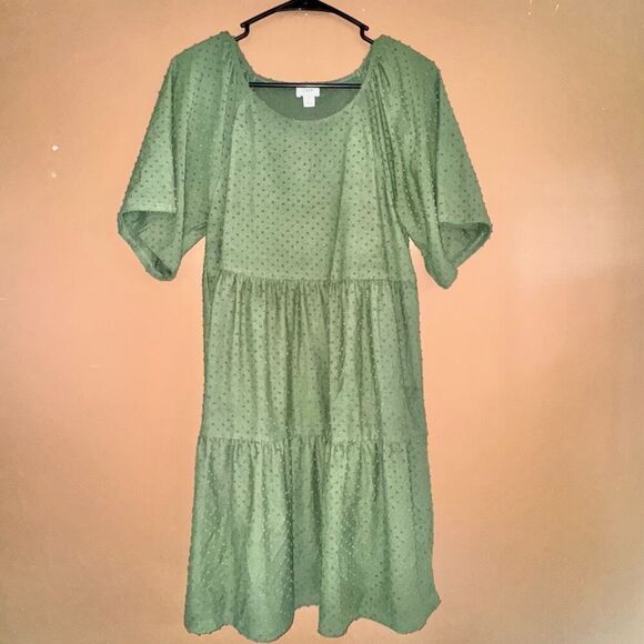 J. Crew Women's Midi Clip Dot Tiered Olive Green Dress - Small - Picture 4 of 9